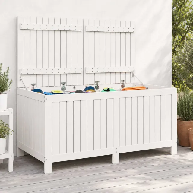 vidaXL Tuinopslagdoos 359 L Massief grenenhout 146,5 x 68 x 63 cm Wit, foto 2