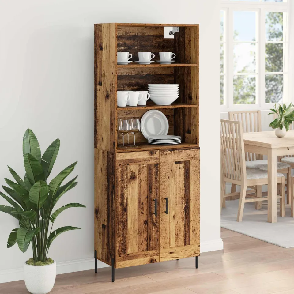 vidaXL Hoge kast Oud Hout 69,5 x 32,5 x 180 cm Bewerkt hout bruin, foto 4