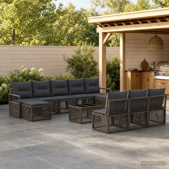 vidaXL Tuinbankenset 11 st Grijs poly rattan, foto 2