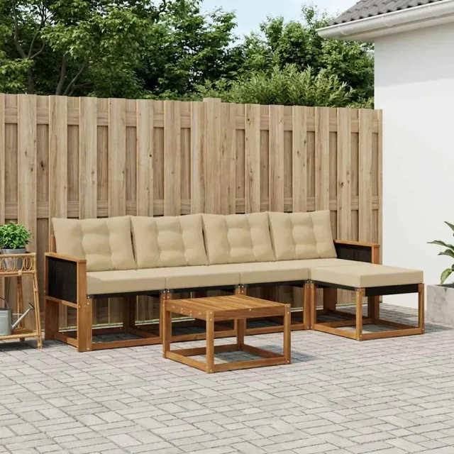 vidaXL Buiten bankenset 6 st 5-zits Natuurlijk en Beige