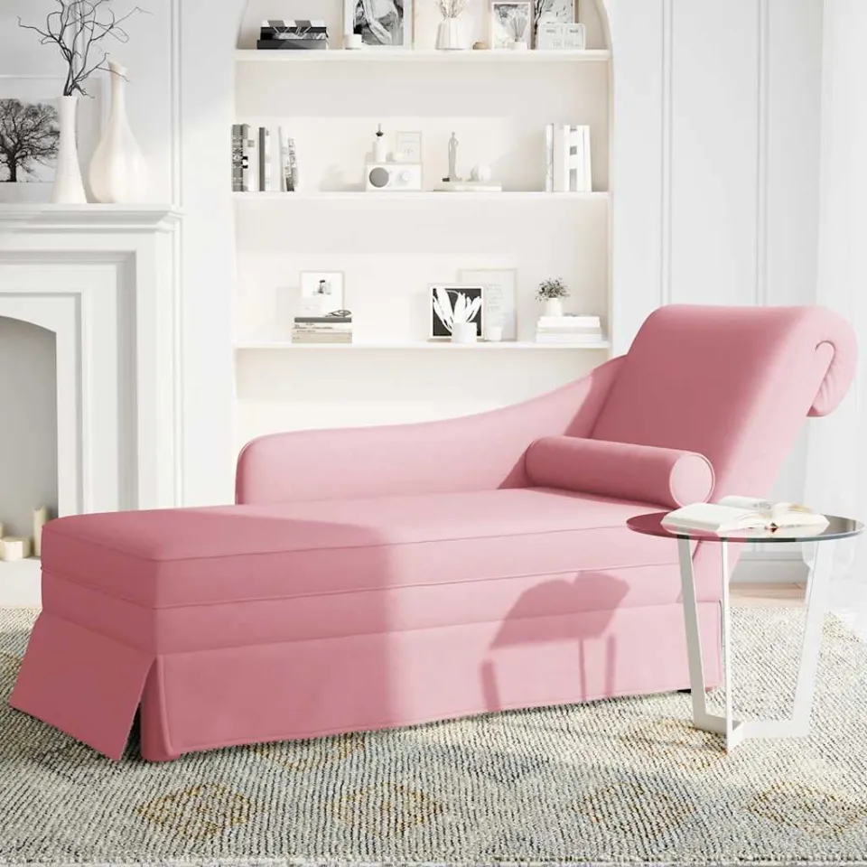 vidaXL Chaise longue met bolster en rechterarmleuning fluweel roze, foto 3