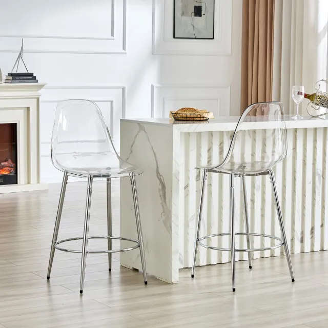 CHICFURN Barkruk - 2 zitplaatsen - Transparant ontwerp - Met rugleuning - Zilver
