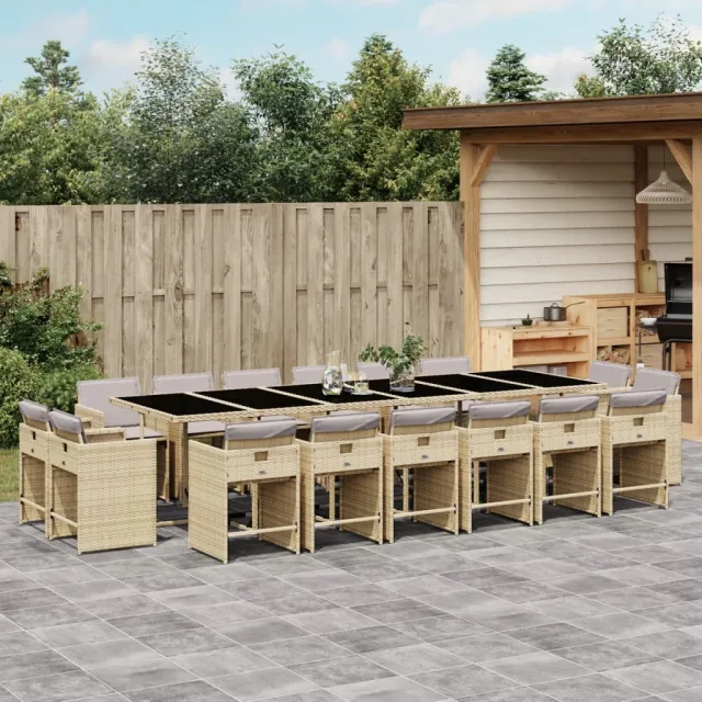 vidaXL 17-delige Tuinset met kussens poly rattan gemengd beige, foto 2