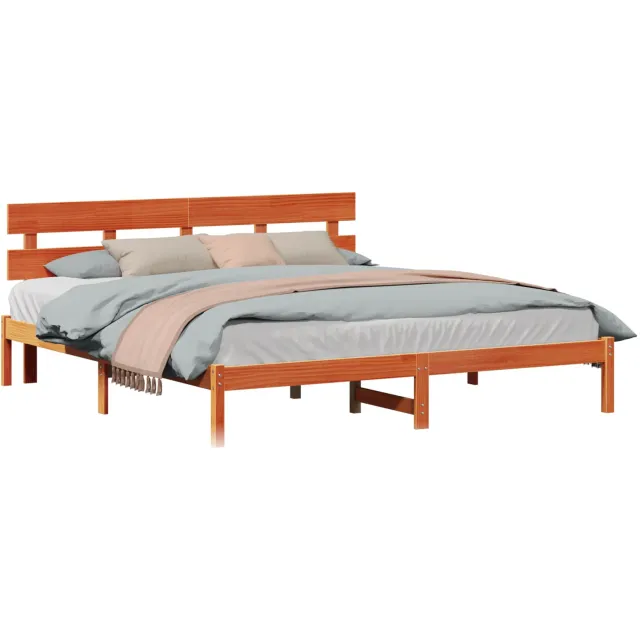 vidaXL Bedframe met hoofdeinde Bruin 200 x 200 cm Massief grenenhout