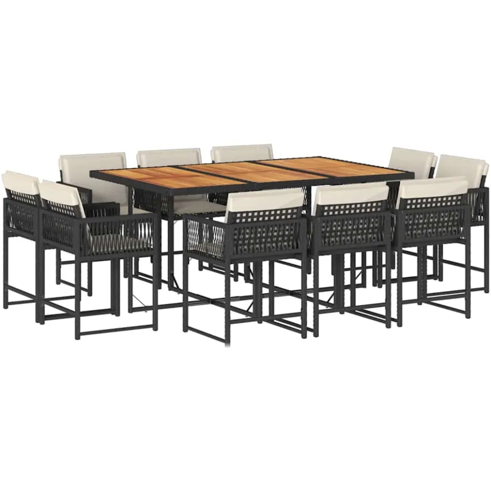 vidaXL 11-delige Tuinset met kussens poly rattan zwart, foto 3