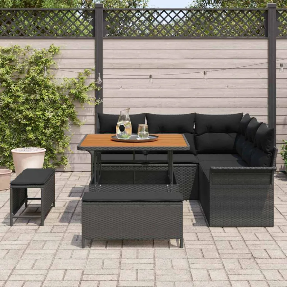 vidaXL Tuinbankenset 8 st Zwart poly rattan, foto 3