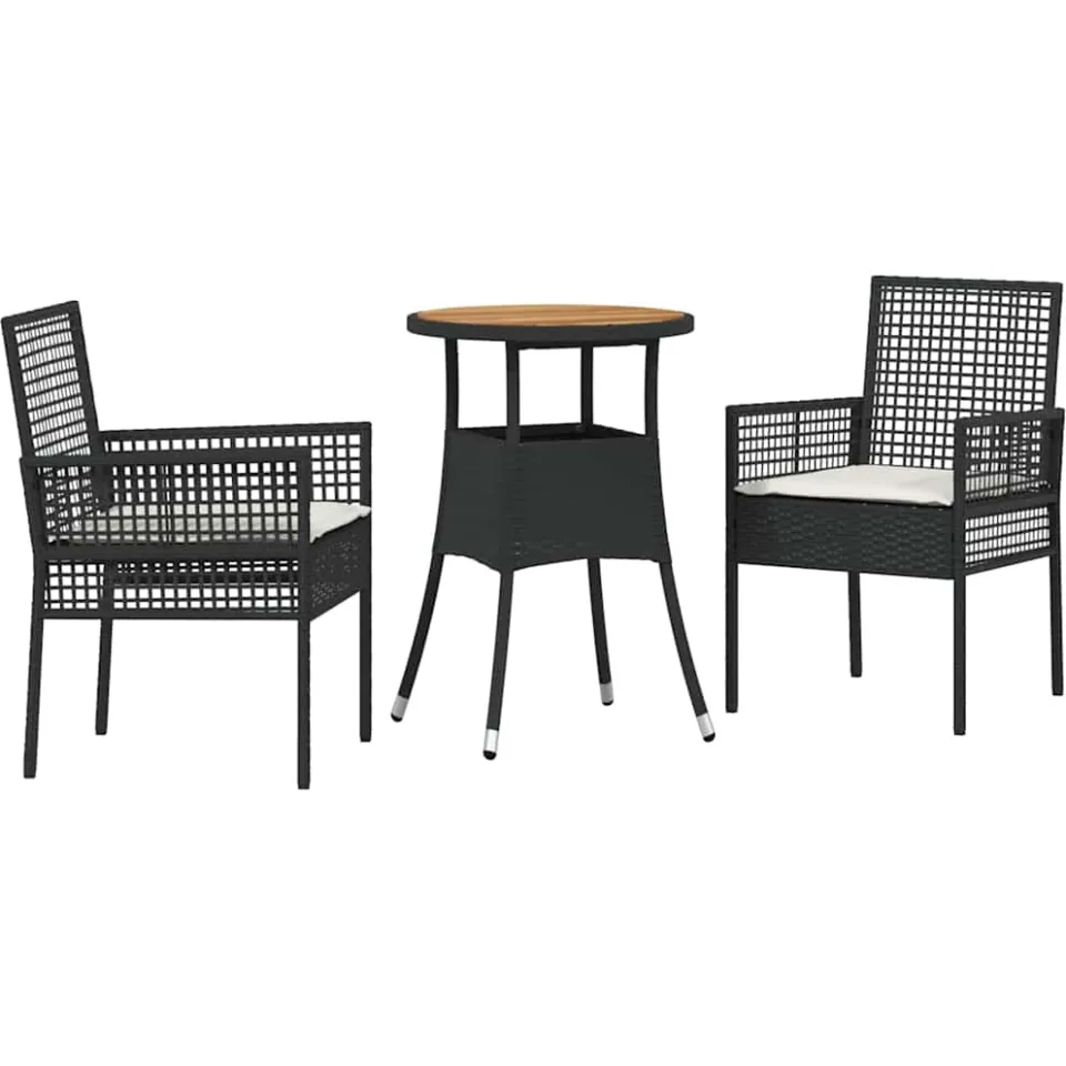 vidaXL Tuin eettafelset 3 st Zwart poly rattan, foto 3