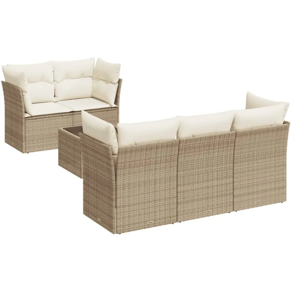 vidaXL 6-delige Loungeset met kussens poly rattan beige