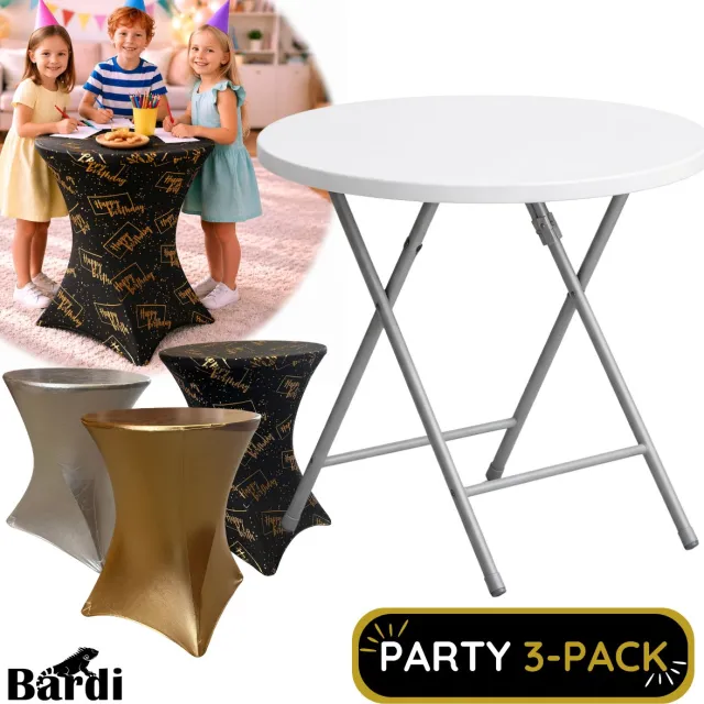 Bardi Statafel Kinderen - Bijzettafel - Inclusief 3 pack tafelhoes - Party- Feest - Statafelhoes - Statafelrok - Inklapbaar & Stevige Partytafel - Voor binnen en buiten - 60 x 74cm - Wit
