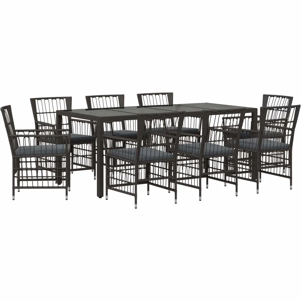 vidaXL Buiten eettafelset 9 st Zwart poly rattan, foto 3