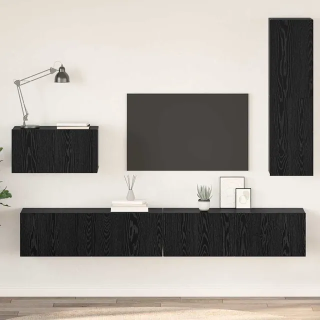 vidaXL Wand TV Kast 4 st Zwart Eiken Bewerkt hout, foto 2