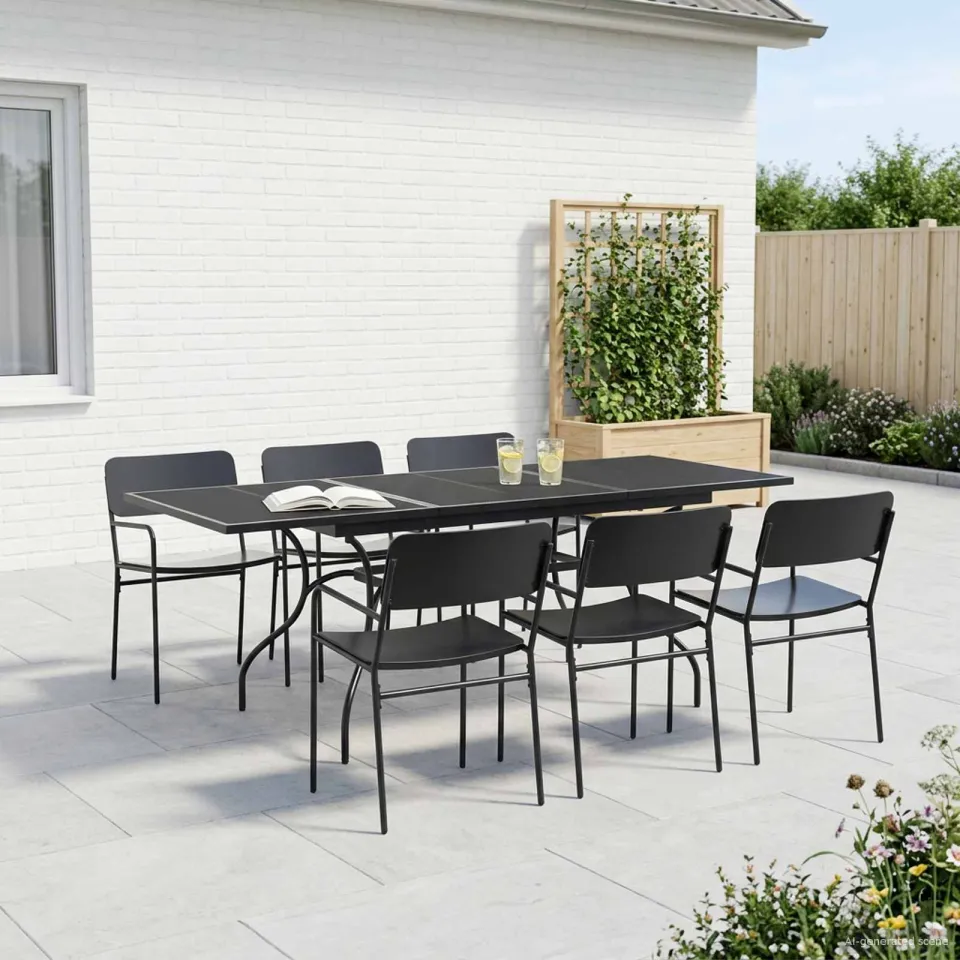 vidaXL Uiterbreidbare Mesh Eettafel Antracietkleurig 212 x 90 x 76 cm, foto 3