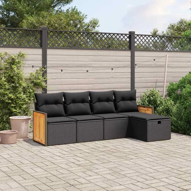 vidaXL 5-delige Loungeset met kussens poly rattan zwart, foto 2