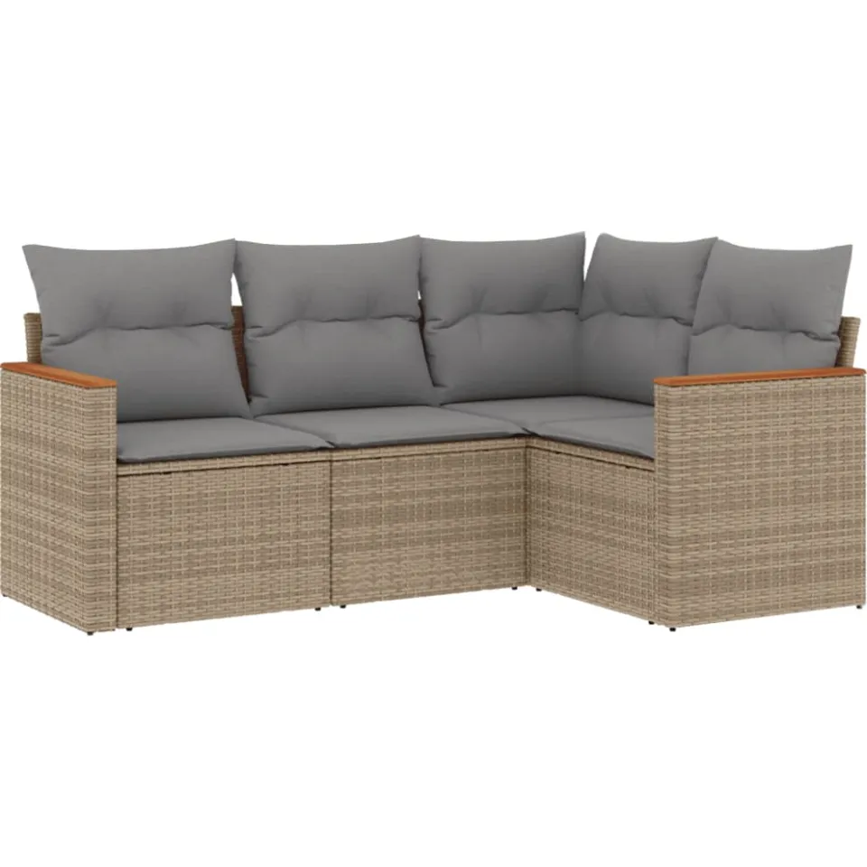vidaXL 4-delige Loungeset met kussens poly rattan gemengd beige, foto 3