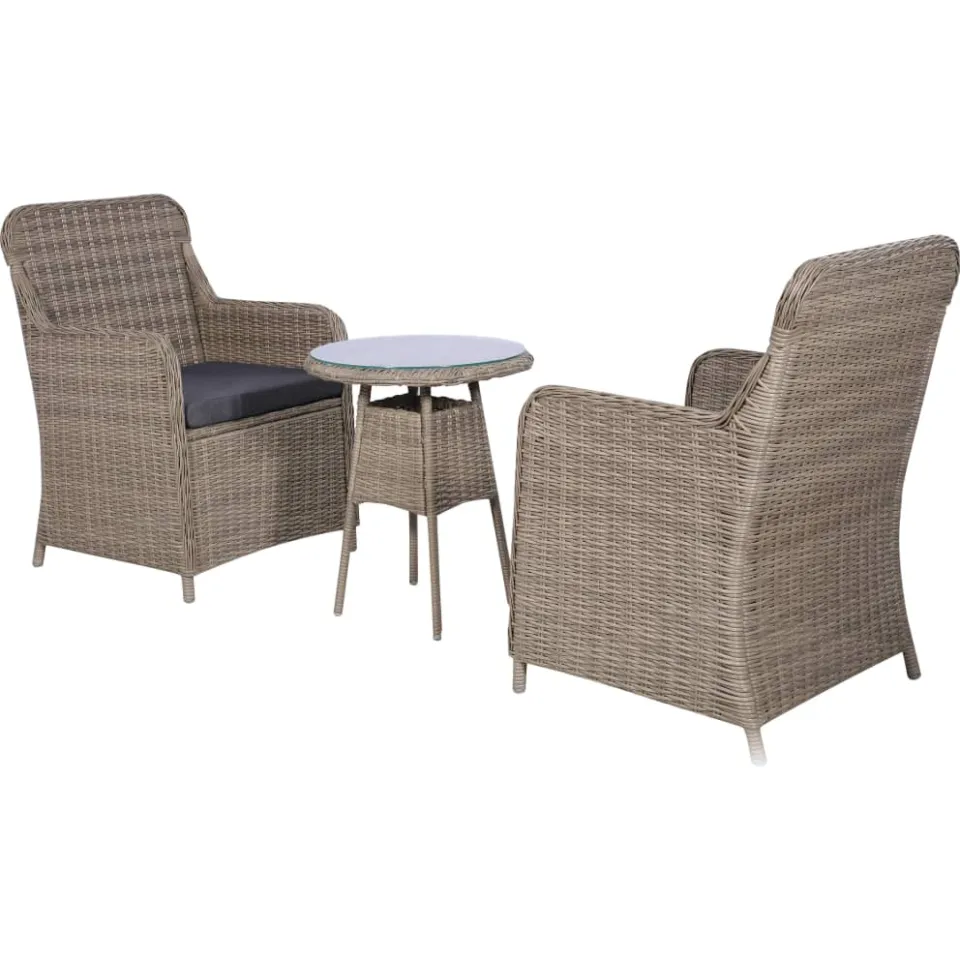vidaXL 3-delige Bistroset met kussens poly rattan bruin, foto 2