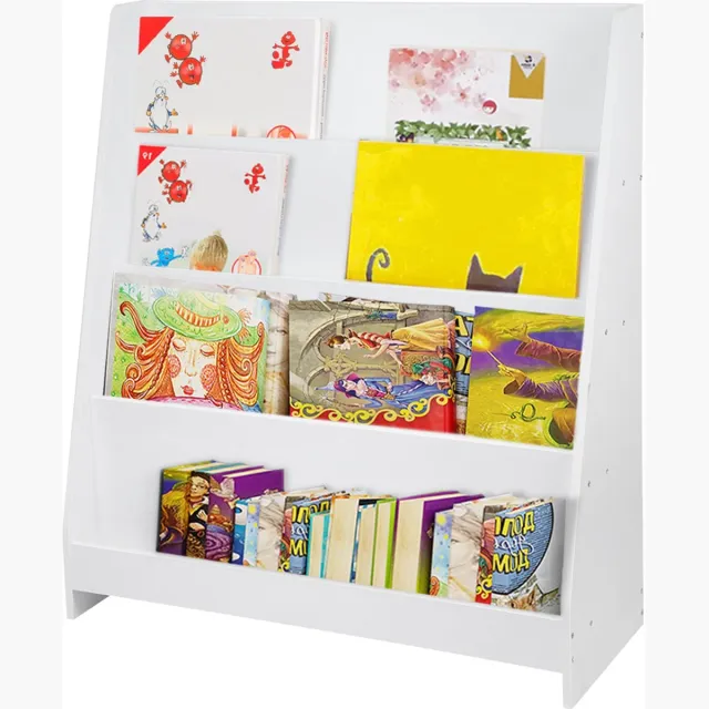 PIPIPOXER Kinderboekenkast voor kinderen krantenstandaard 4 planken 30*80*88cm, wit