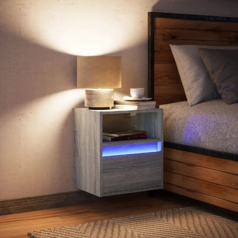 vidaXL Nachtkastje met LED's wandgemonteerd grijs sonoma eikenkleurig, foto 2
