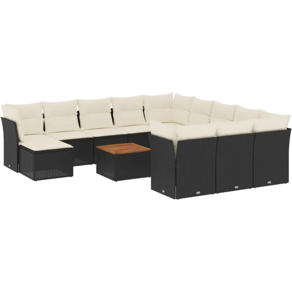 vidaXL 13-delige Loungeset met kussens poly rattan zwart