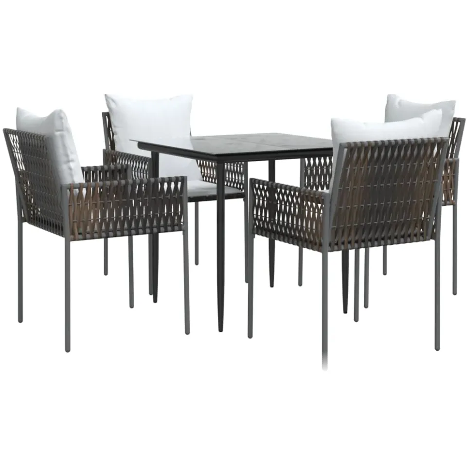 vidaXL 5-delige Tuinset met kussens poly rattan en staal Bruin