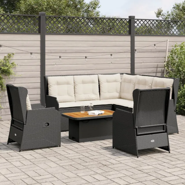 vidaXL 6-delige Loungeset met kussens poly rattan zwart, foto 2