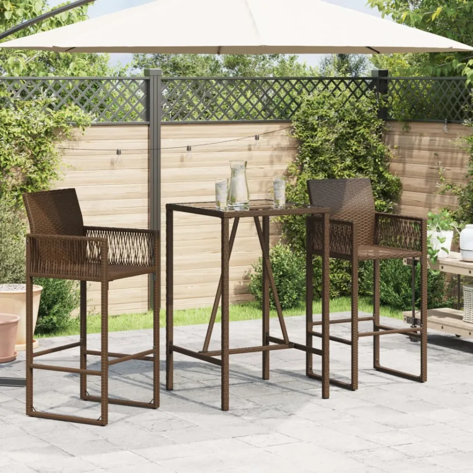 vidaXL Tuinbartafel 70x70x110 cm poly rattan bruin, foto 3
