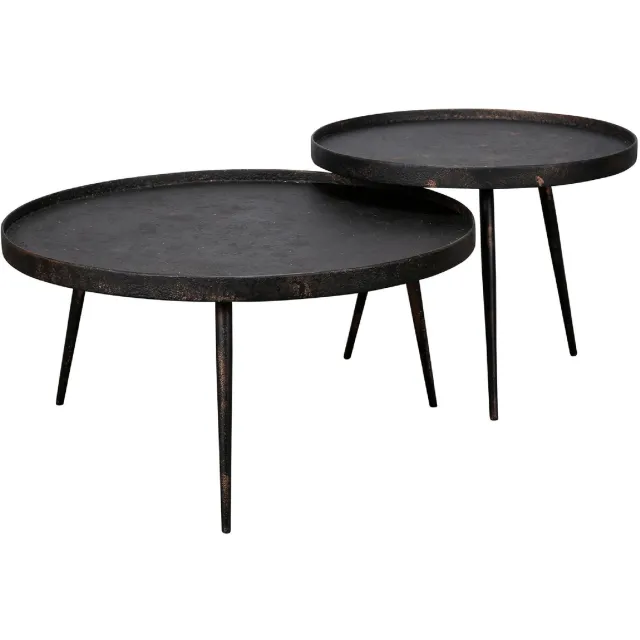 Nest of Nora salontafel rond industrieel - set van 2 - grijs