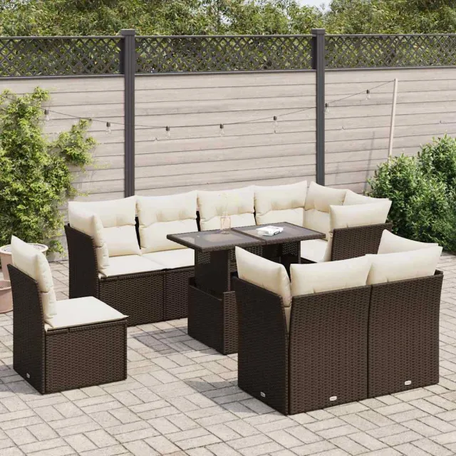 vidaXL 9-delige Loungeset met kussens poly rattan bruin, foto 2