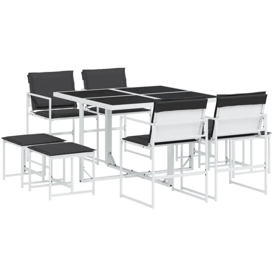 vidaXL 9-delige Tuinset met kussens textileen wit