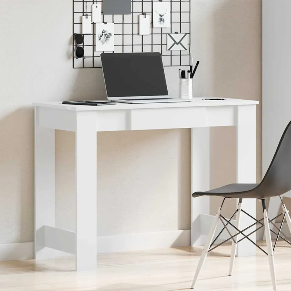 vidaXL Bureau 100x45x75 cm bewerkt hout wit, foto 2