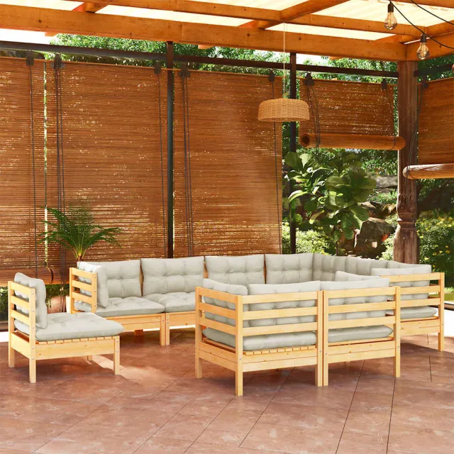 vidaXL 9-delige Loungeset met crèmekleurige kussens grenenhout, foto 2