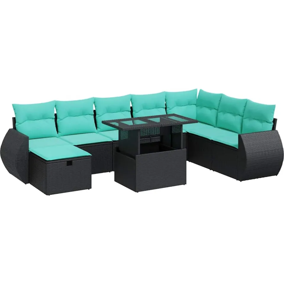 vidaXL 9-delige Loungeset met kussens poly rattan acacia grijs, foto 3