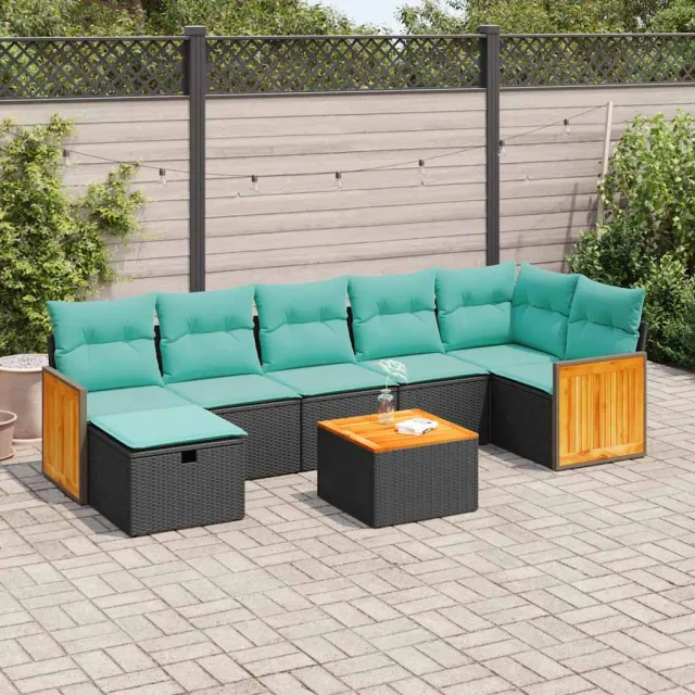 vidaXL 8-delige Loungeset met kussens poly rattan zwart, foto 2