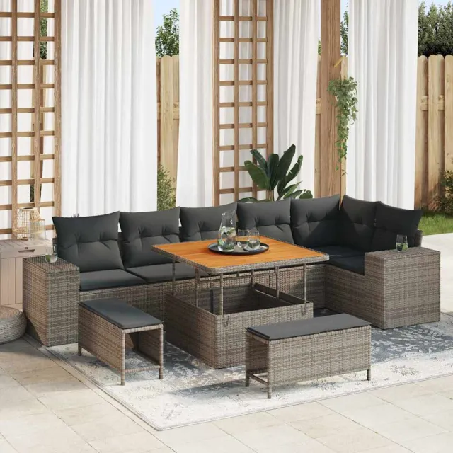 vidaXL Tuin Sofa Set 9 st Grijs poly rattan, foto 2