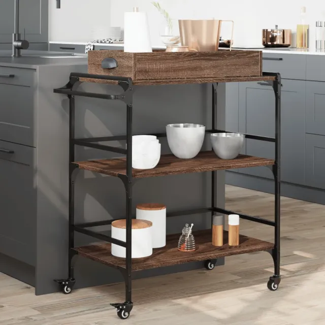 vidaXL Keukentrolley 81,5x41x92,5 cm bewerkt hout bruin eikenkleurig, foto 2