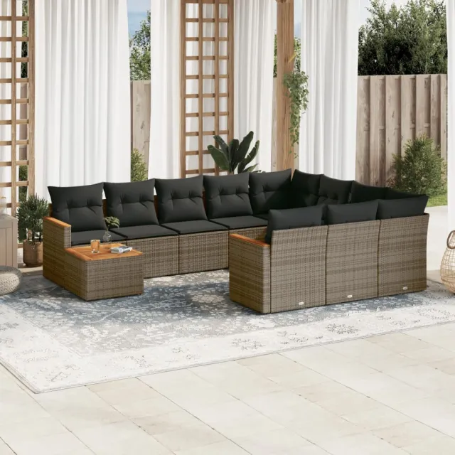 vidaXL 11-delige Loungeset met kussens poly rattan grijs, foto 2