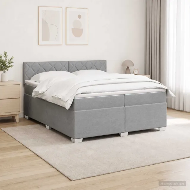 vidaXL Boxspring Bed met Matras en LED Lichtgrijs 200 x 200 cm Stof