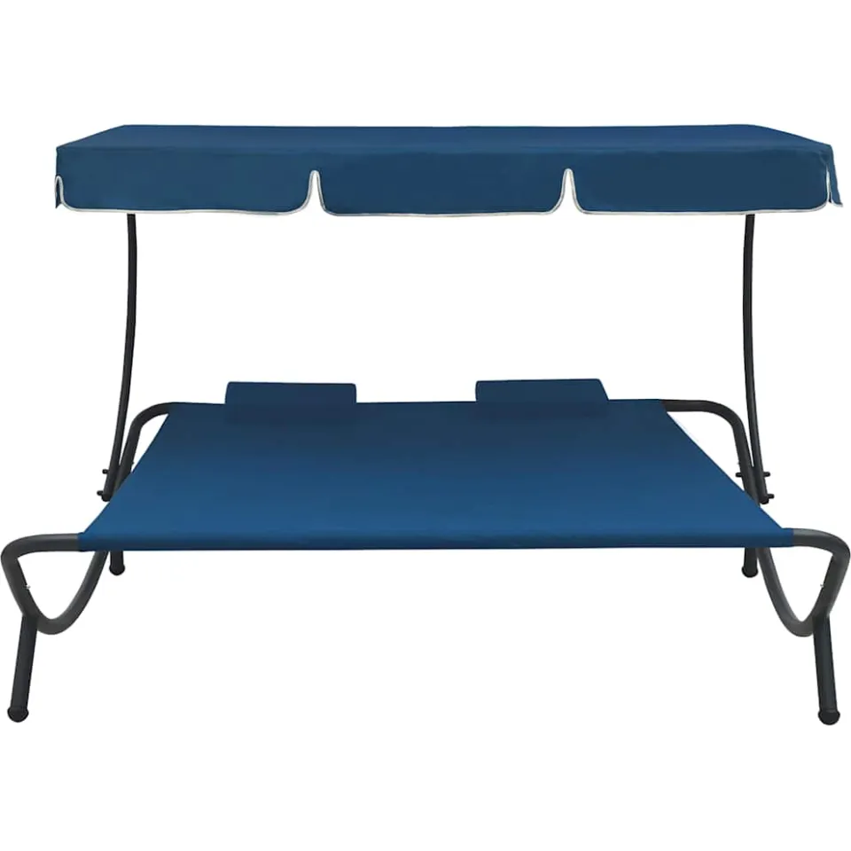 vidaXL Loungebed met luifel en kussens blauw, foto 2