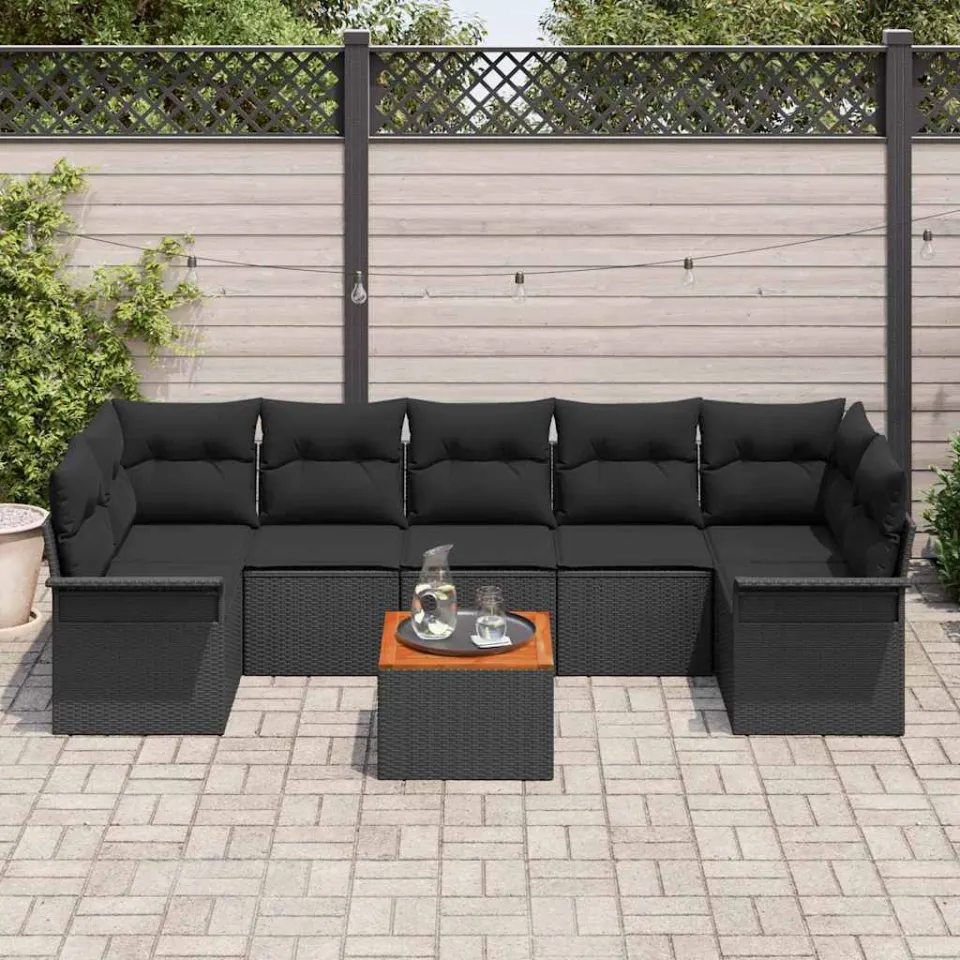 vidaXL Tuinbankenset 8 st Zwart poly rattan, foto 3