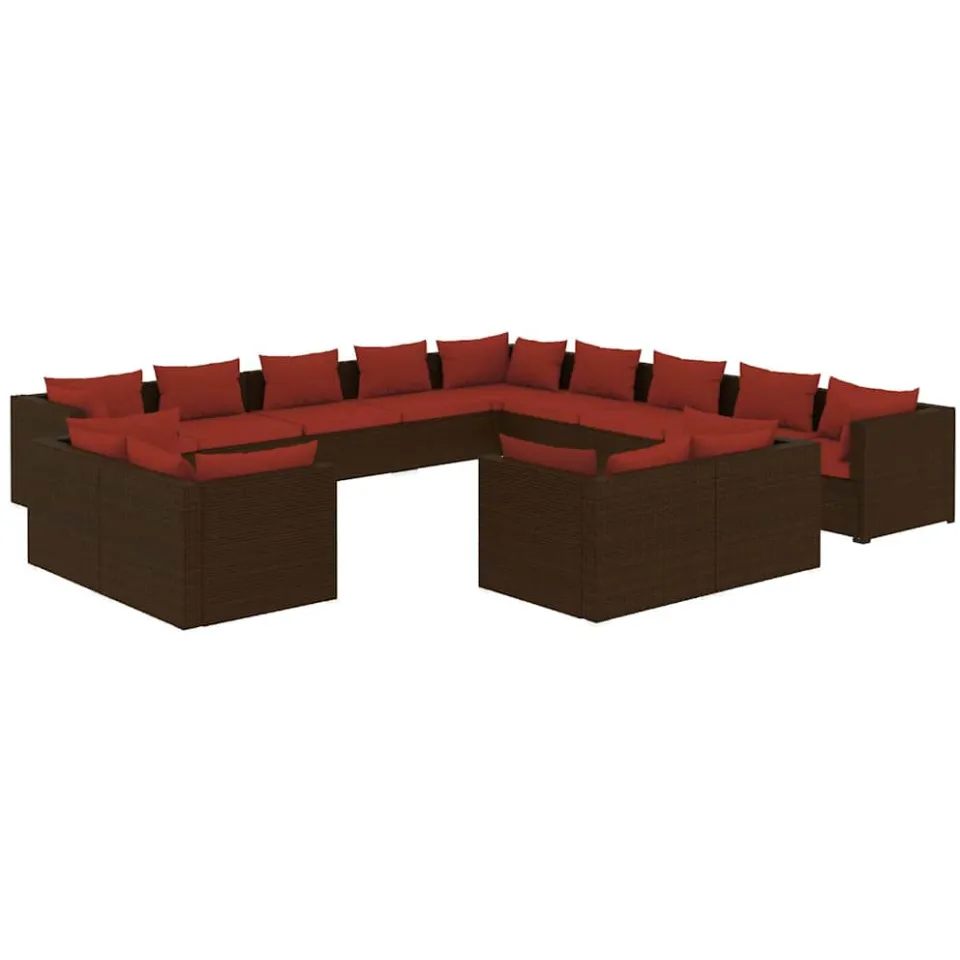 vidaXL 13-delige Loungeset met kussens poly rattan bruin, foto 4