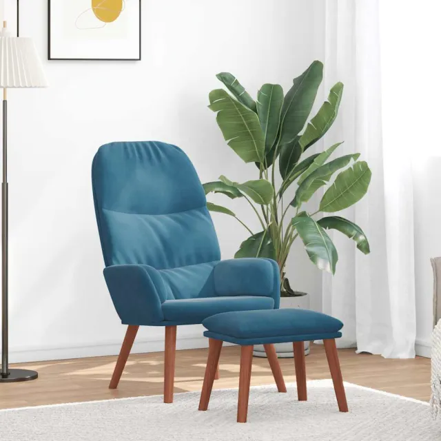 vidaXL Relaxstoel met voetenbank fluweel blauw