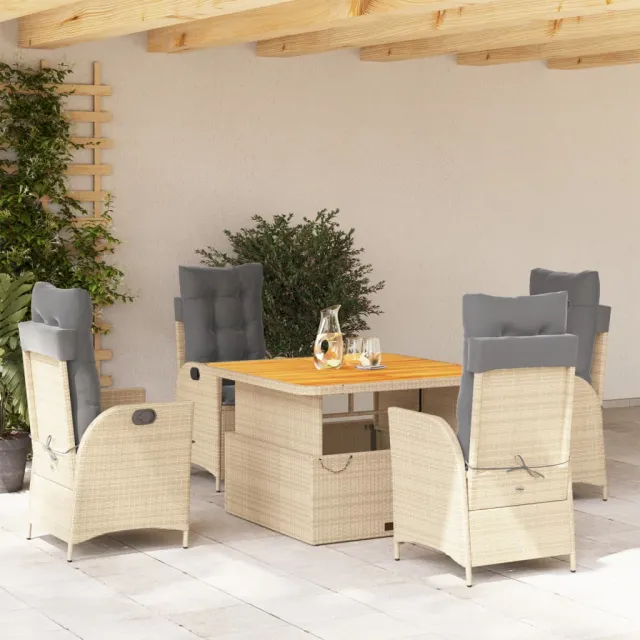 vidaXL 5-delige Tuinset met kussens poly rattan beige, foto 2