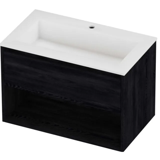 Proline Aristo Badmeubelset Polystone Elegant 1 Kraangat Met Schap 80x46x54 cm Mat White Black Oak Eiken