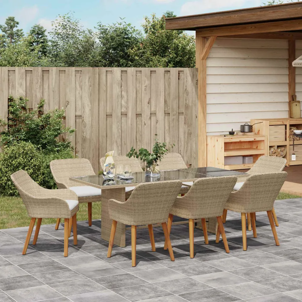 vidaXL Tuin eettafelset 9 st Beige poly rattan, foto 3