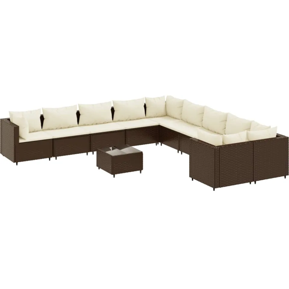 vidaXL 11-delige Loungeset met kussens poly rattan bruin, foto 3