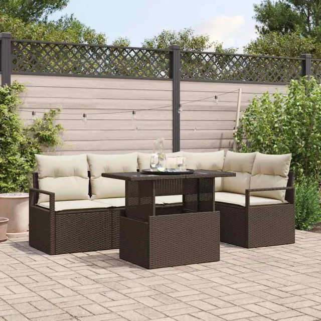vidaXL Tuin Sofa Set 6 st 5-zits Bruin en Crème poly rattan