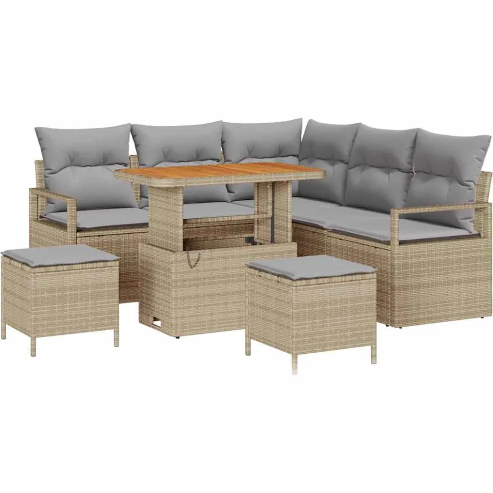 vidaXL Tuinbankenset 8 st Beige poly rattan, foto 4