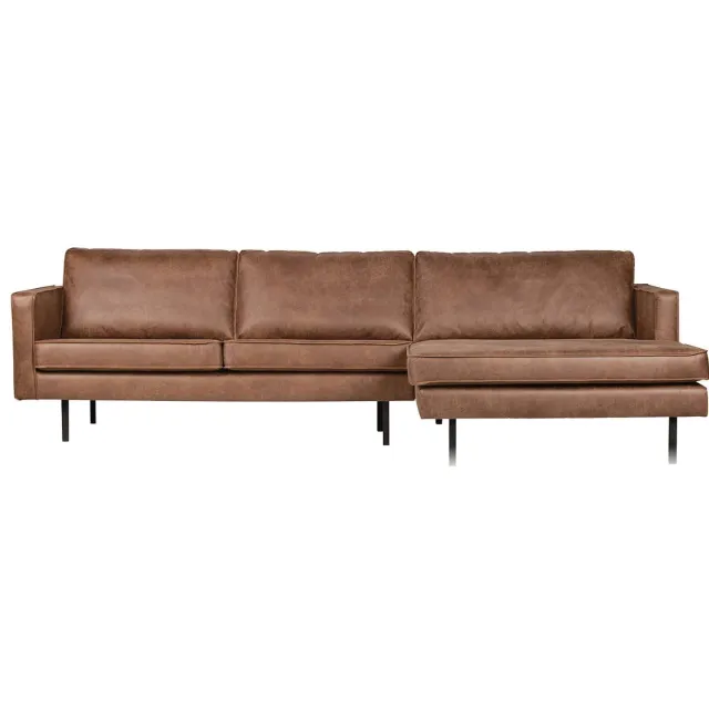 WOOOD Rodeo Chaise Longue Rechts - Leer - Cognac - 85x300x86