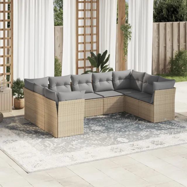 vidaXL 9-delige Loungeset met kussens poly rattan beige, foto 2