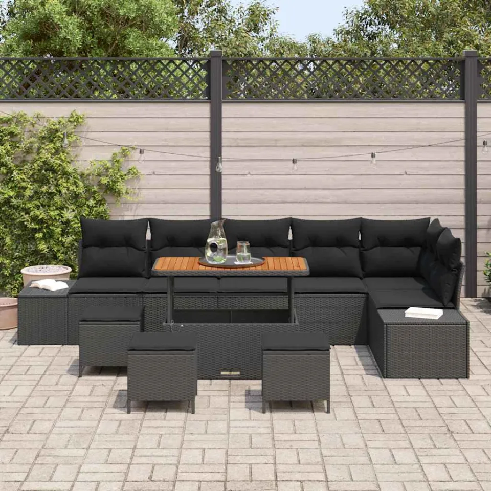 vidaXL Tuinbankenset 10 st Zwart poly rattan, foto 3
