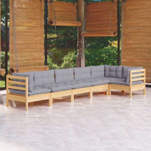 vidaXL 6-delige Loungeset met grijze kussens grenenhout grijs, foto 2